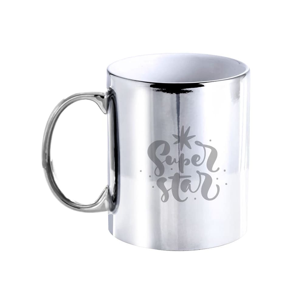 NAIR. Taza cerámica de 350ml con acabado dorado o plateado