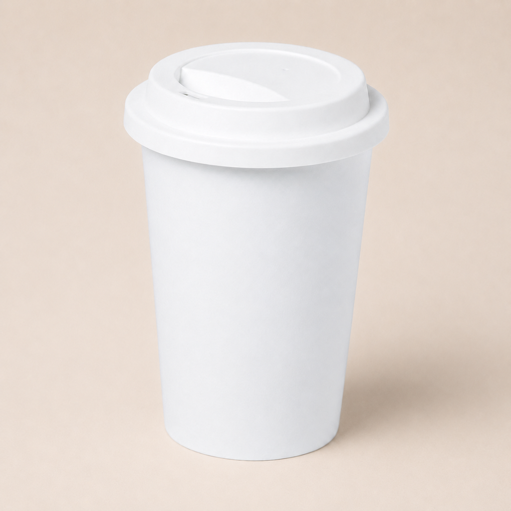 PLACUP. Vaso blanco con tapa reutilizable de 450ml en PLA