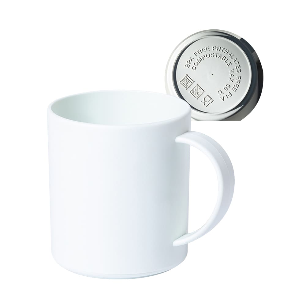 PLAMUG. Taza blanca de PLA reutilizable de 350ml