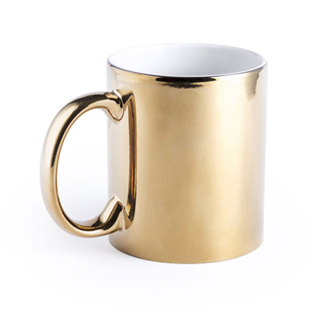 NAIR. Taza cerámica de 350ml con acabado dorado o plateado