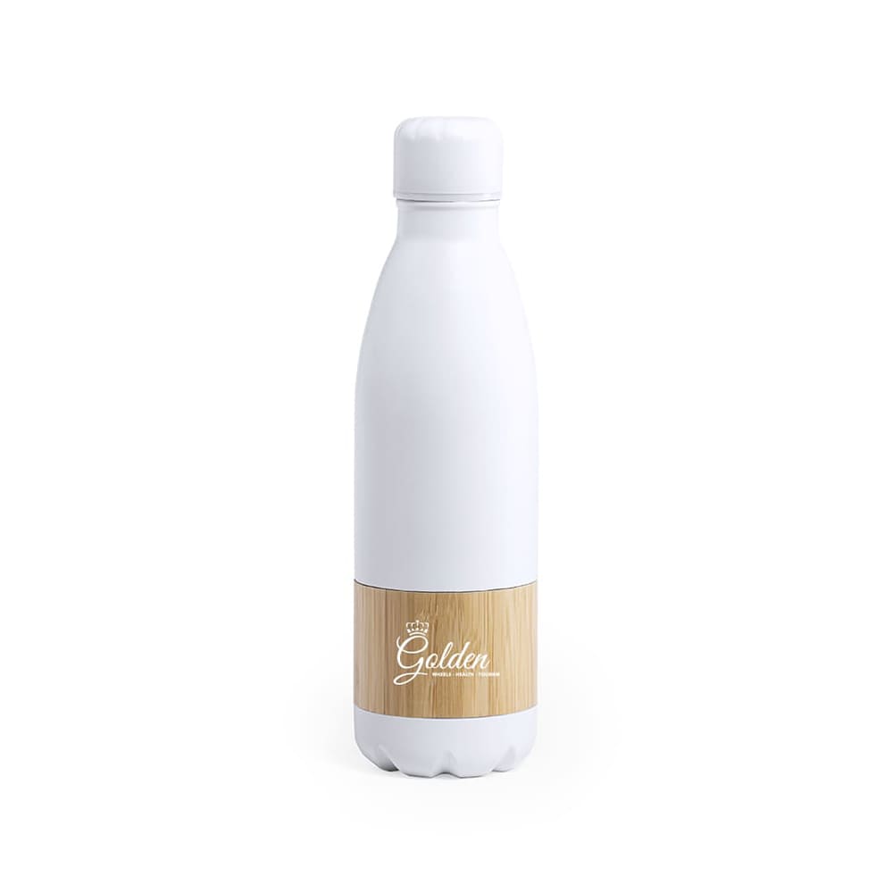 Bouteille métal blanc 750ml avec une bande en bambou Simba. 