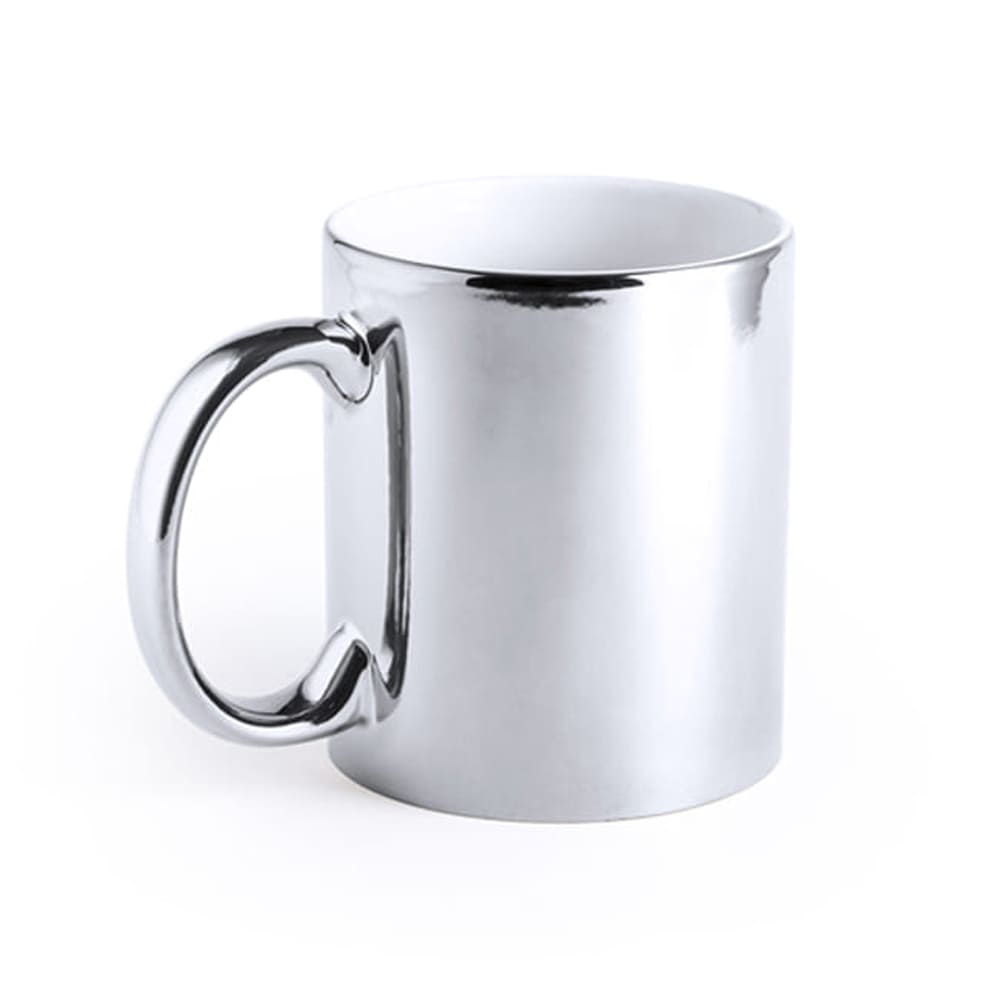 NAIR. Taza cerámica de 350ml con acabado dorado o plateado