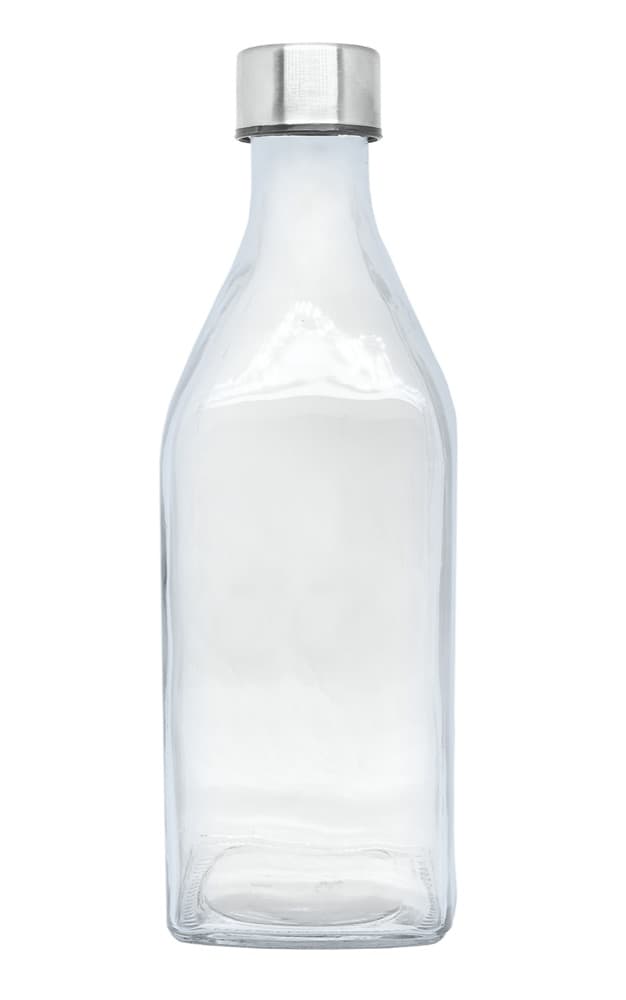 Botella de cristal cuadrada DELTA con tapón plateado