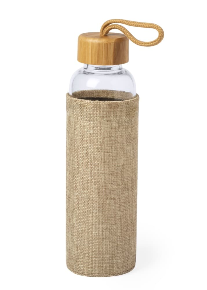 Botella de vidrio NATURE 55 con protección y tapón bambú