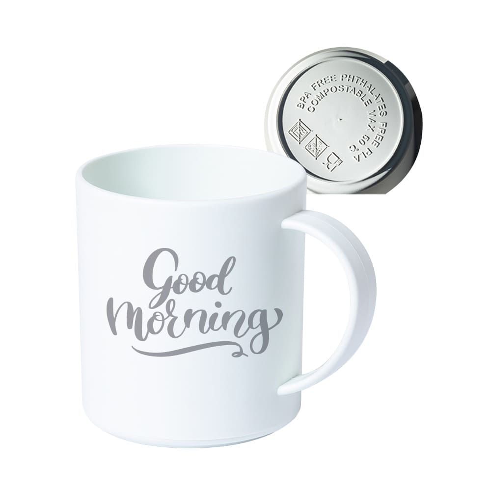 PLAMUG. Taza blanca de PLA reutilizable de 350ml