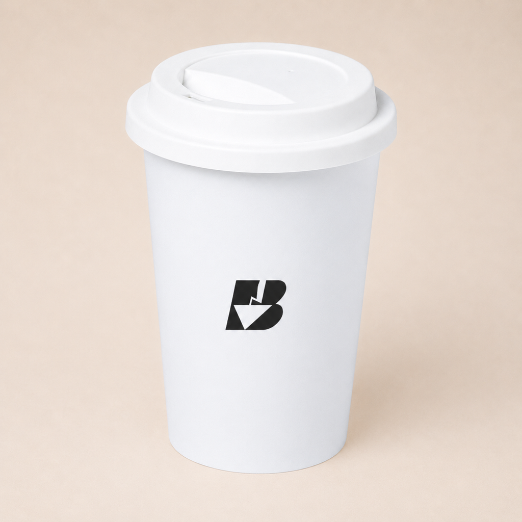 PLACUP. Vaso blanco con tapa reutilizable de 450ml en PLA