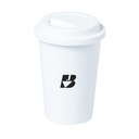 Weißer Becher mit wiederverwendbarem Deckel aus PLA PLACUP, 450ml