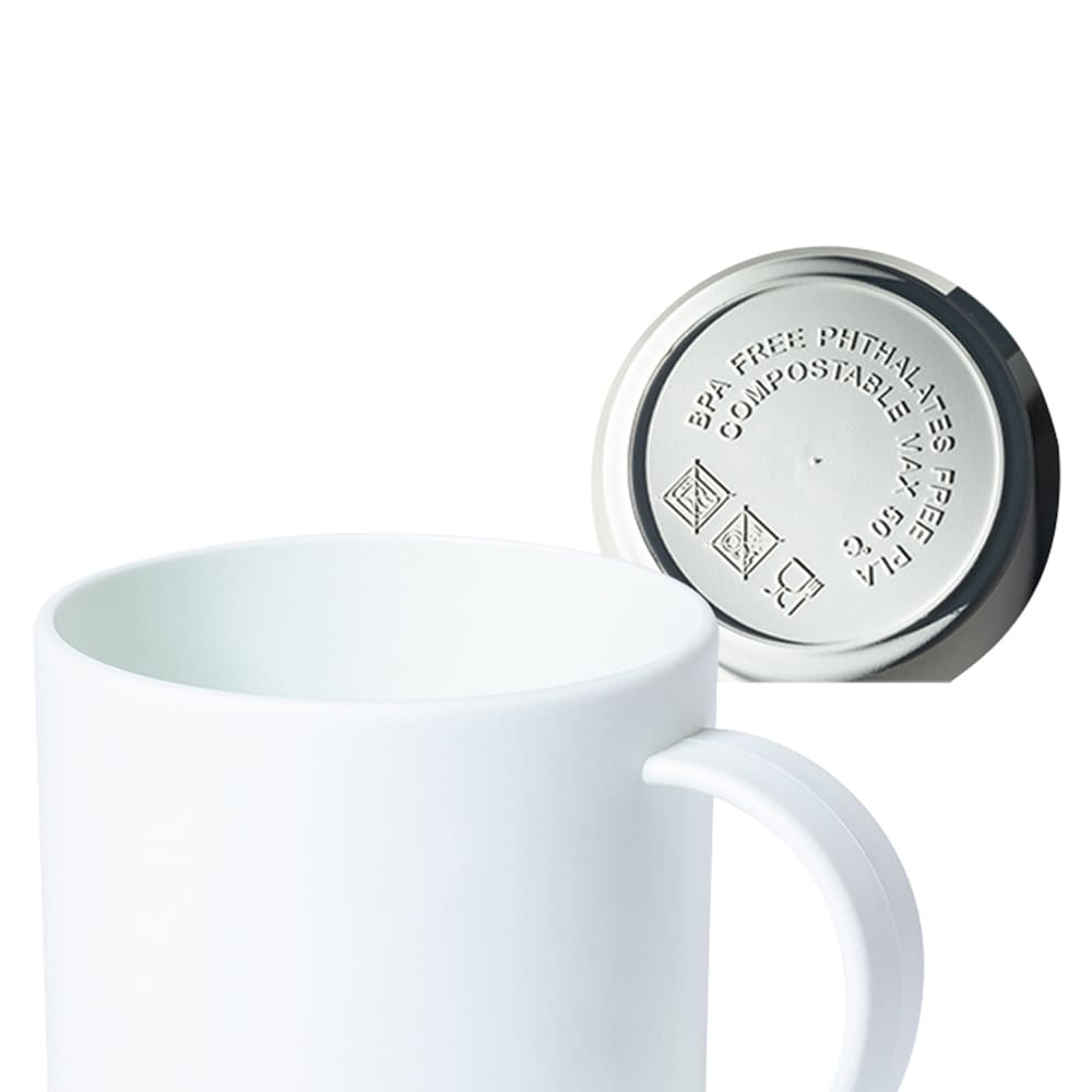 PLAMUG. Taza blanca de PLA reutilizable de 350ml