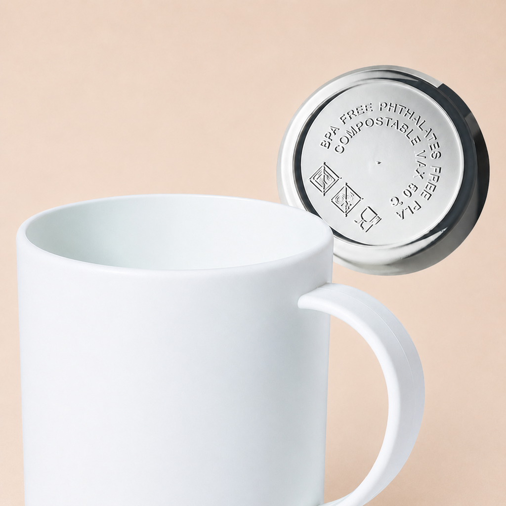 PLAMUG. Taza blanca de PLA reutilizable de 350ml