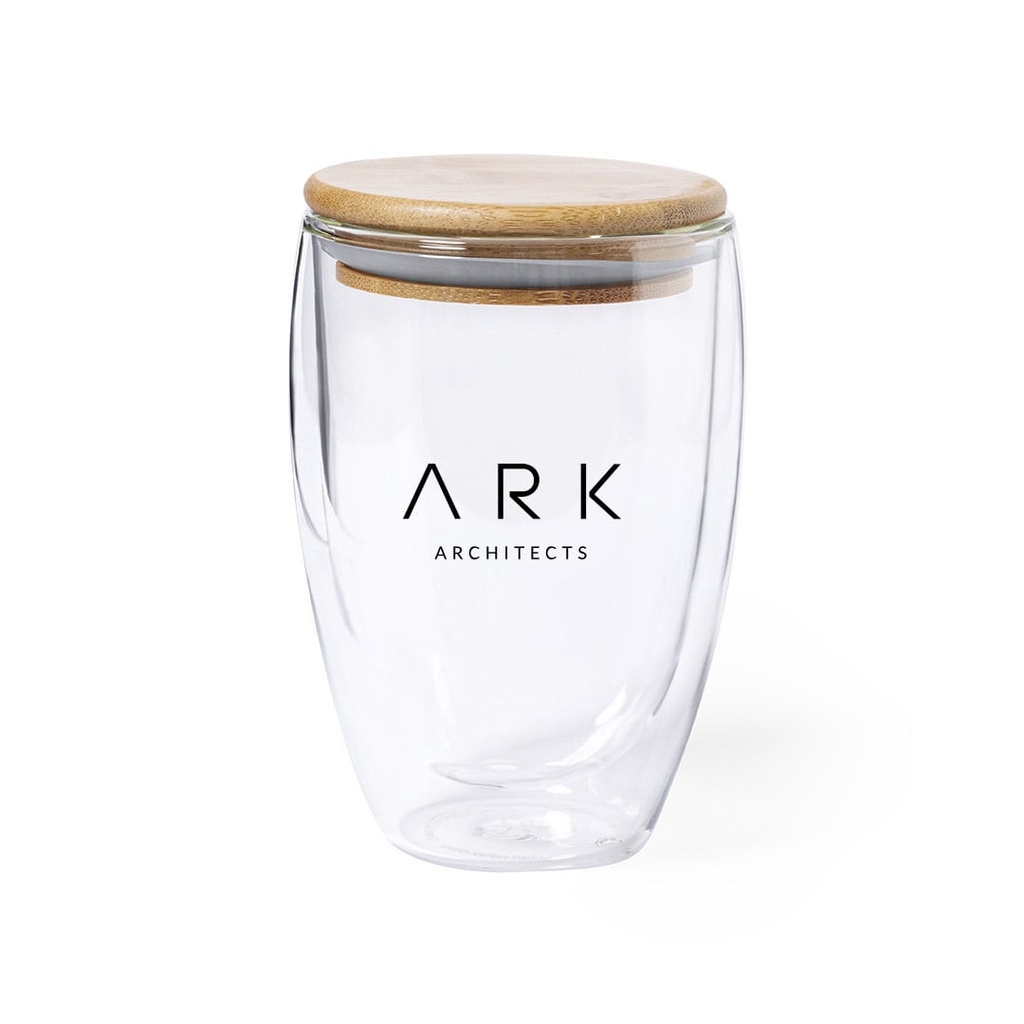 Vaso de cristal borosilicato con tapa de bambú TULLY  350 ml