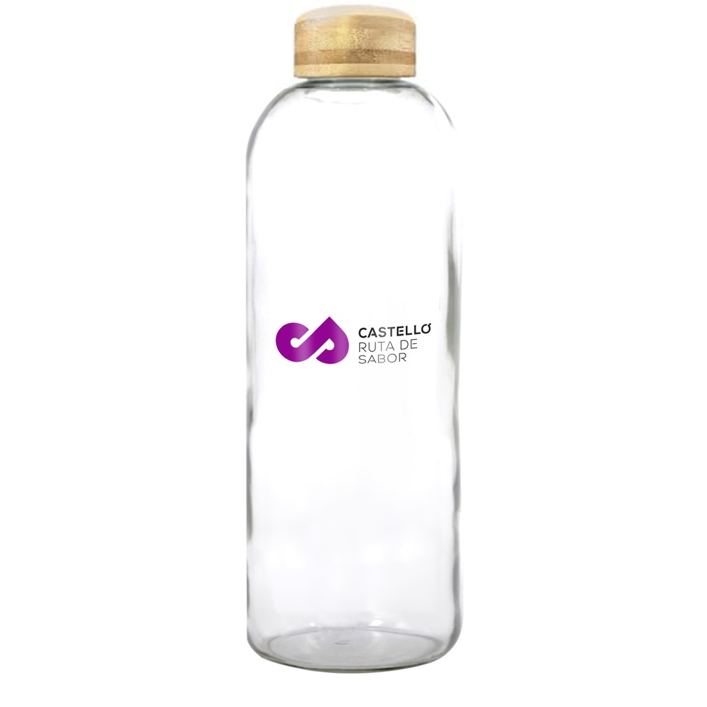 Mae 1 l. Botella de vidrio 1 l con tapón plateado o madera