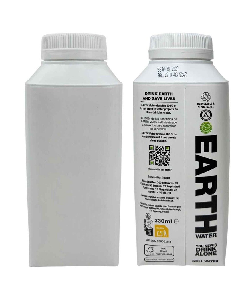 Earth Water, agua solidaria en Tetra Top de 33 cl o 50 cl