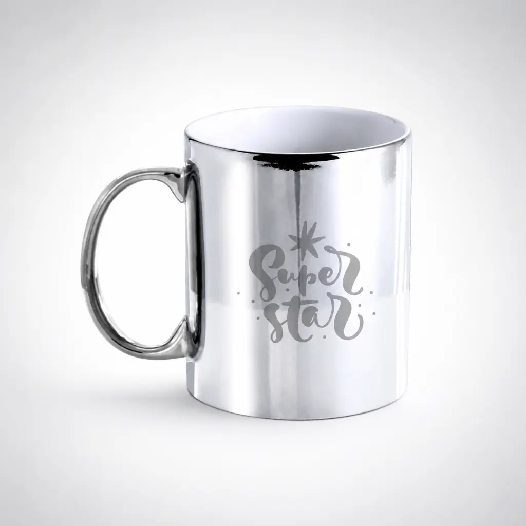 NAIR. Taza cerámica de 350ml con acabado dorado o plateado