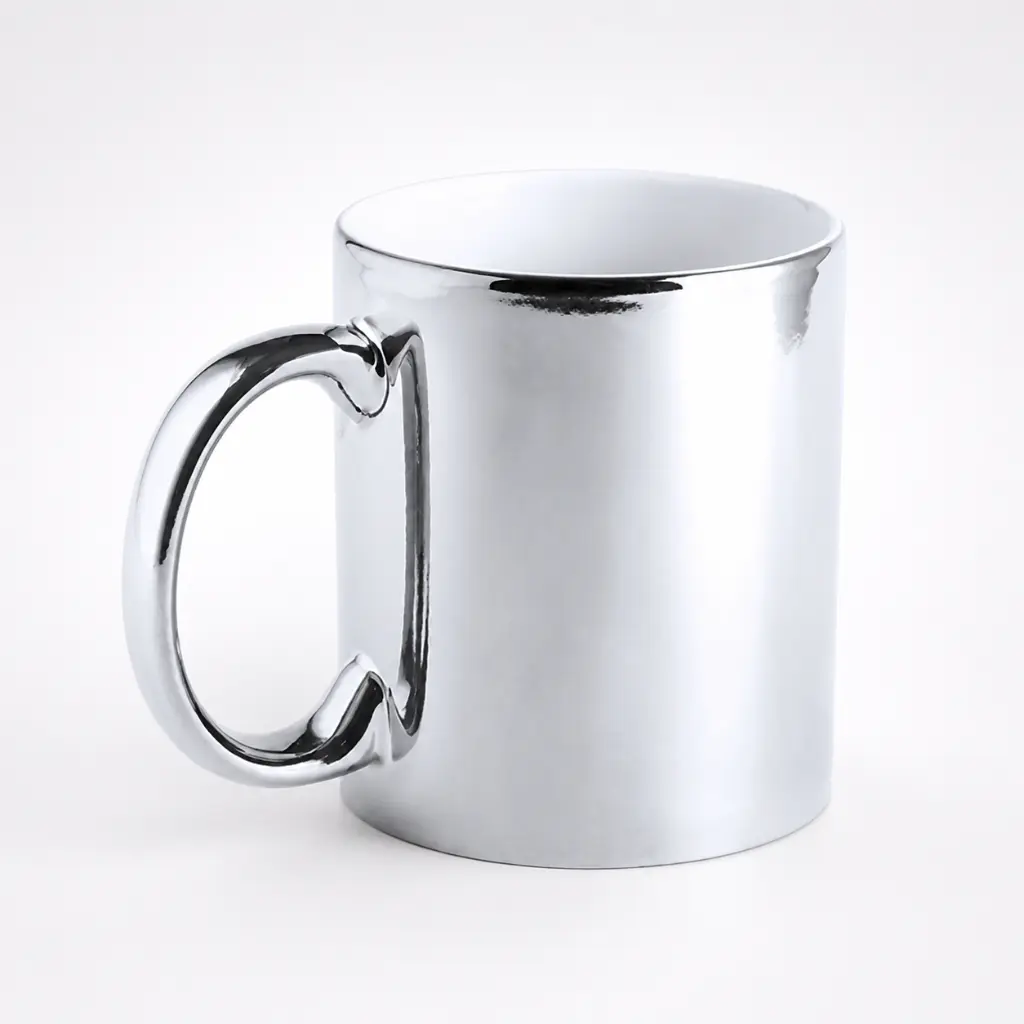 NAIR. Taza cerámica de 350ml con acabado dorado o plateado