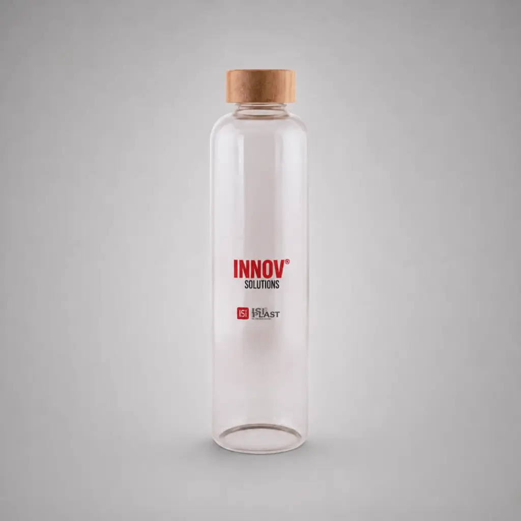 Bouteille en verre borosilicate transparent 1L avec bouchon en bois MAE LARGA