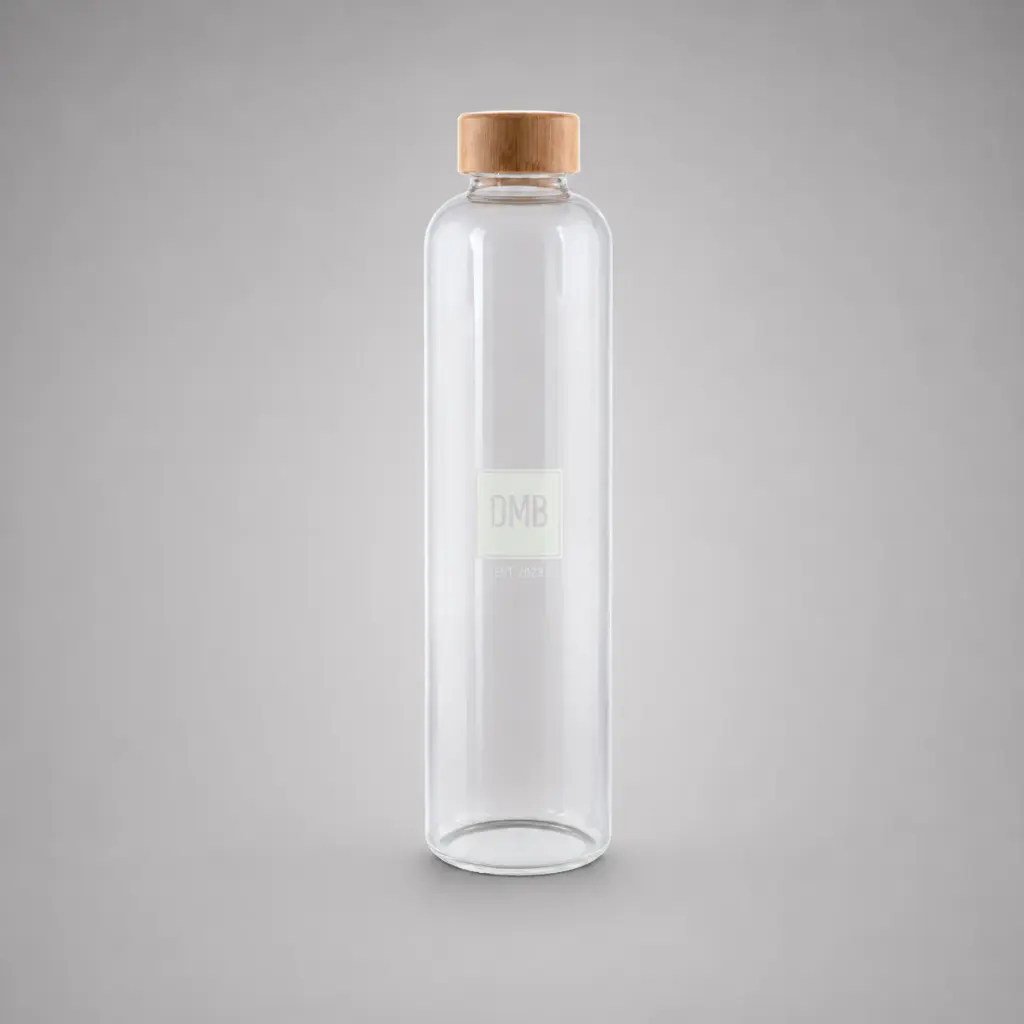 Bouteille en verre borosilicate transparent 1L avec bouchon en bois MAE LARGA