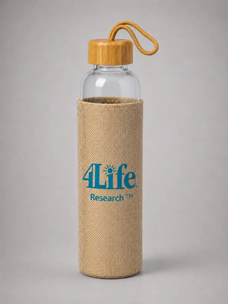 Botella de vidrio NATURE 55 con protección y tapón bambú