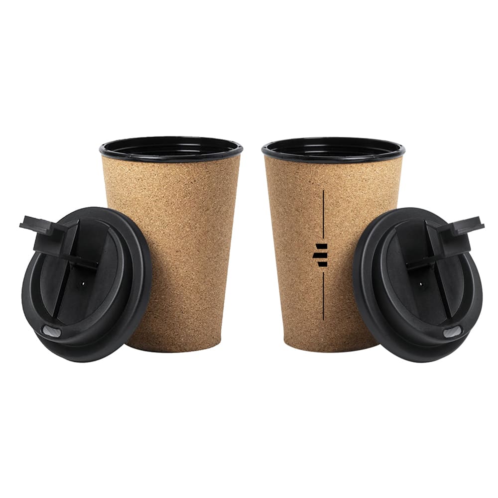 Vaso de corcho natural con tapa negra POLARIS, de 350ml