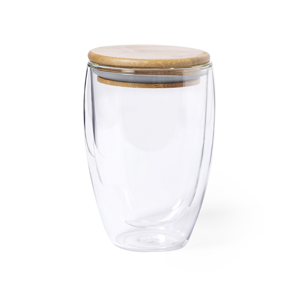 Vaso de cristal borosilicato con tapa de bambú TULLY  350 ml