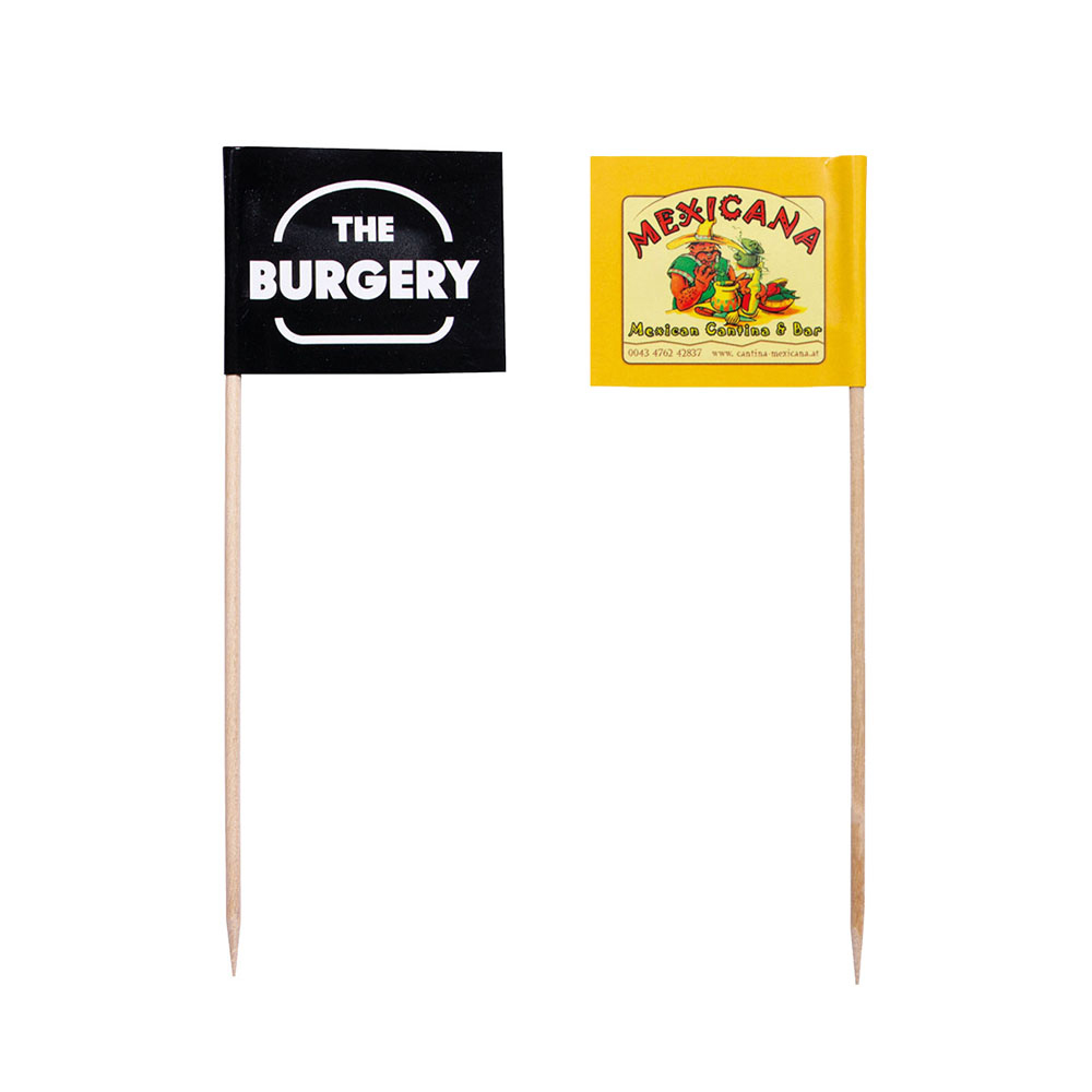 Burger pick 15cm con banderilla de 4x5 cm 