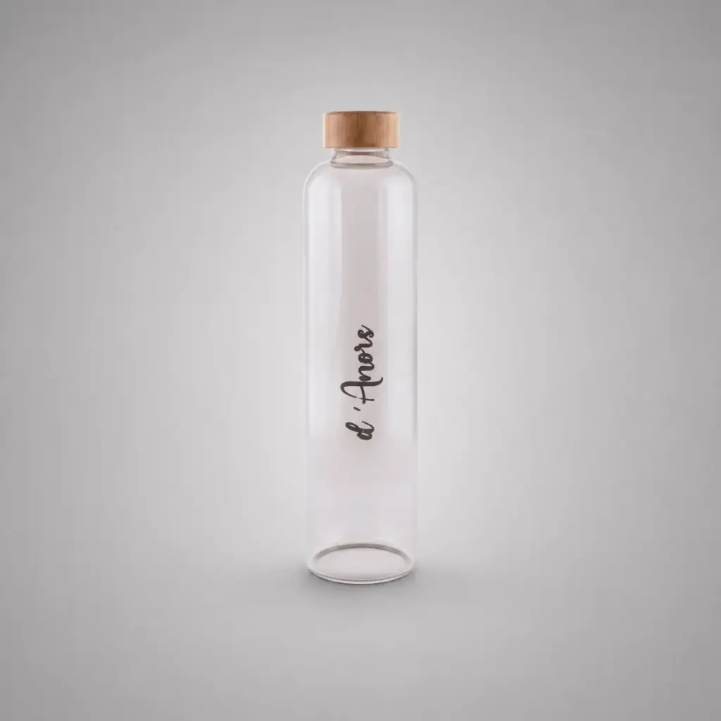 1l Borosilicate transparent glass bottle with wooden cap MAE LARGA