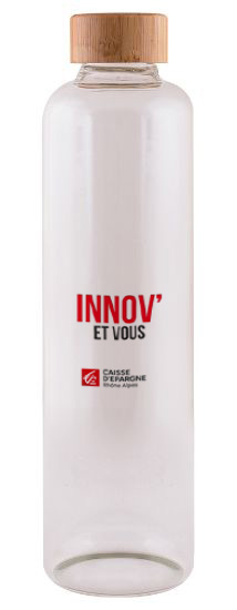 Bouteille en verre borosilicate transparent 1L avec bouchon en bois MAE LARGA