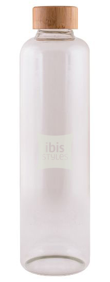 Botella de cristal transparente 1l con tapón de madera MAE LARGA