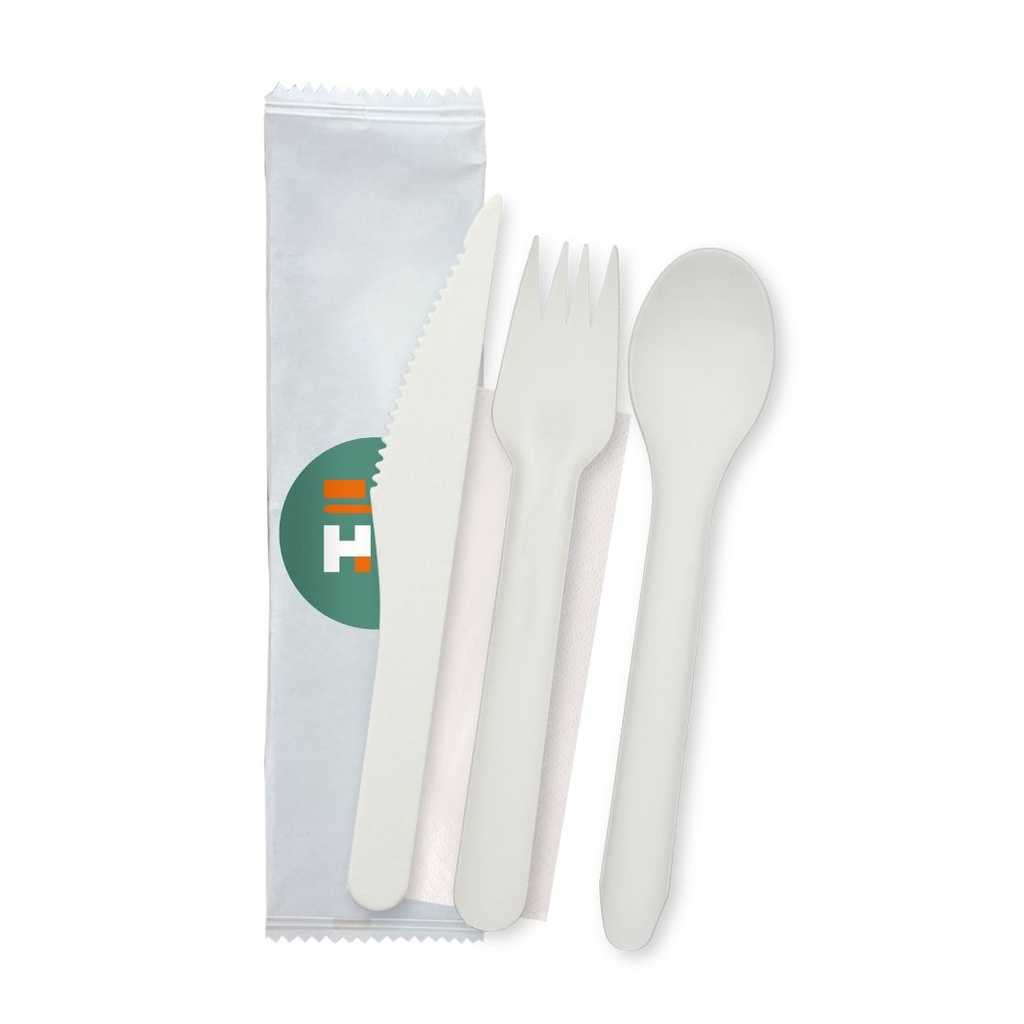 Set de cubiertos de papel con 4 componentes