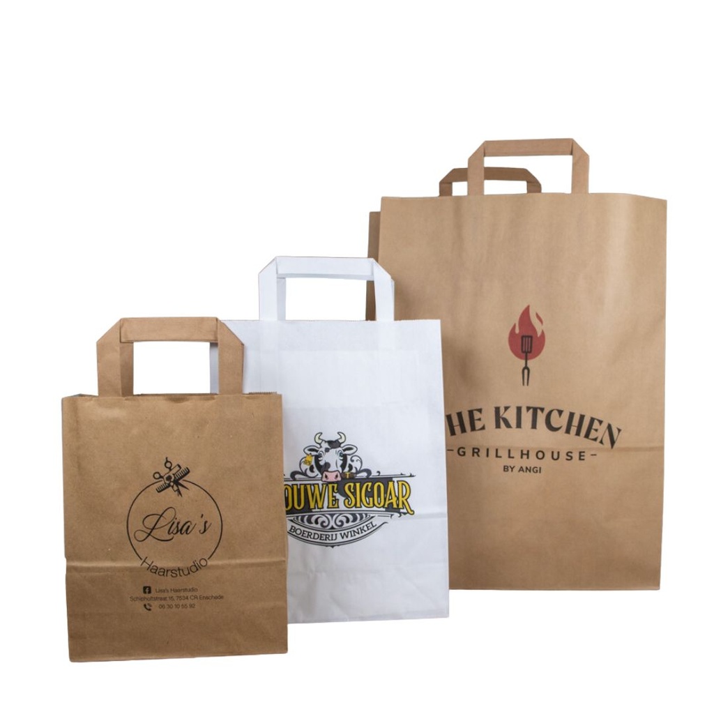 Paper bags with flat handles in different sizes