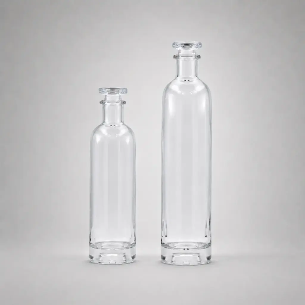 Botella de cristal alta BOTIK con tapón transparente.
