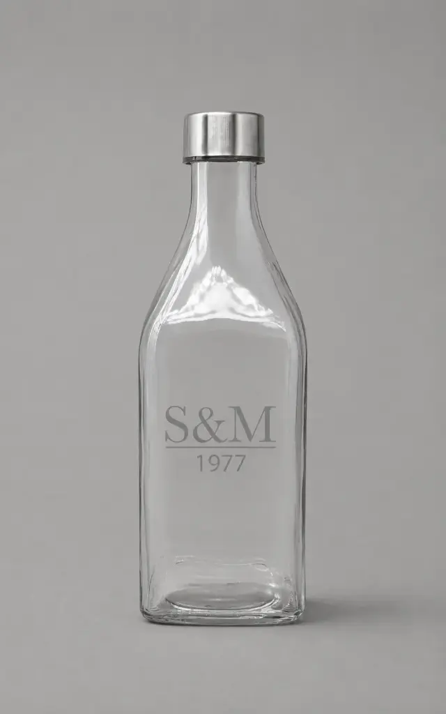 Square glass bottle with silver cap DELTA.