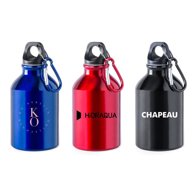 Bidón de metal pequeño de 330ml con mosquetón HENZO. 
