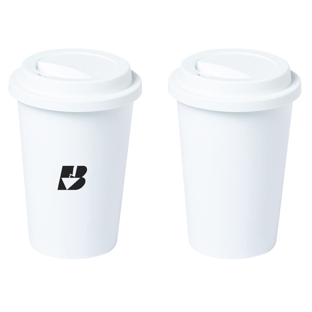 Weißer Becher mit wiederverwendbarem Deckel aus PLA PLACUP, 450ml