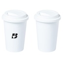 Weißer Becher mit wiederverwendbarem Deckel aus PLA PLACUP, 450ml