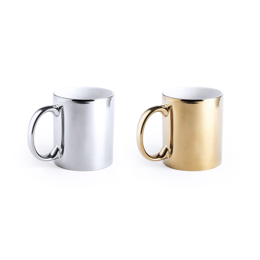 Taza cerámica NAIR de 350ml con acabado dorado o plateado