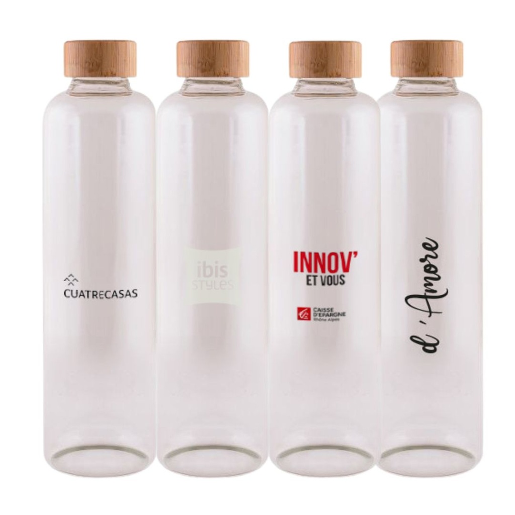 1l Borosilicate transparent glass bottle with wooden cap MAE LARGA