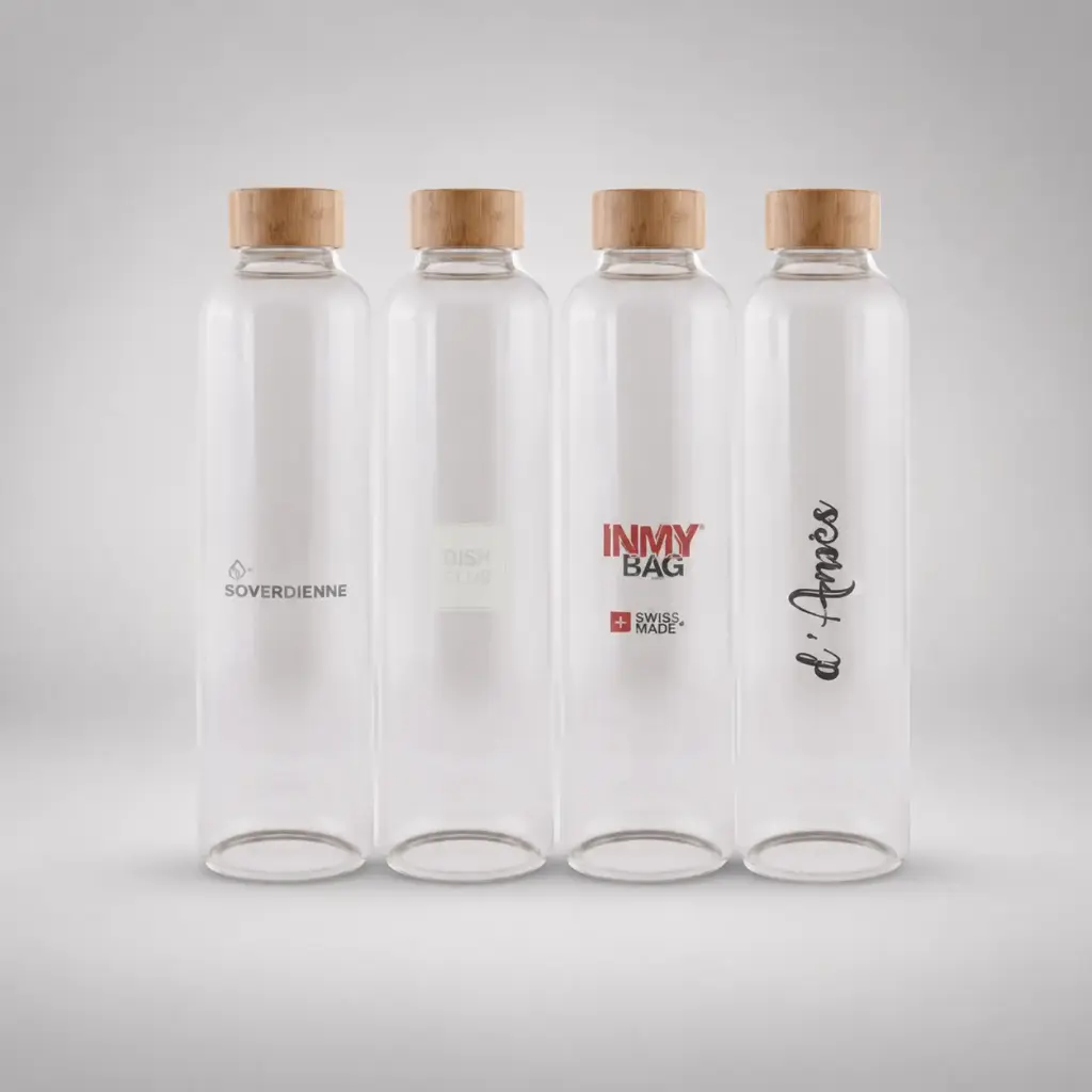 1l Borosilicate transparent glass bottle with wooden cap MAE LARGA